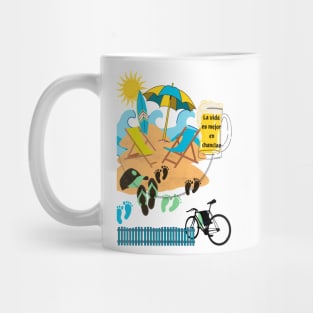 Summer. Summer Vacation. Phrase in Spanish, phrase in Castilian: Life is better in flip flops. Mug